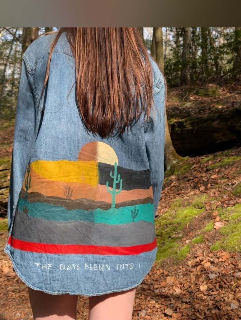 'THE DAYS BLEND INTO 1' Denim Jacket /Hand Painted Desert Landscape (Levi's)